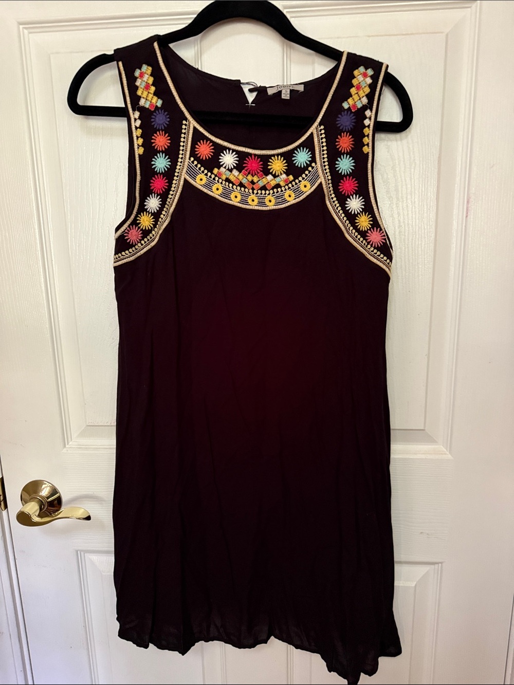 JODIFL Black Sleeveless Mini Dress with Multicolor Embroidery